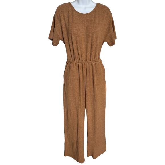 Le Lis Collection open back pants jumpsuit w/ pockets heather brown Medium NWT - Picture 1 of 7
